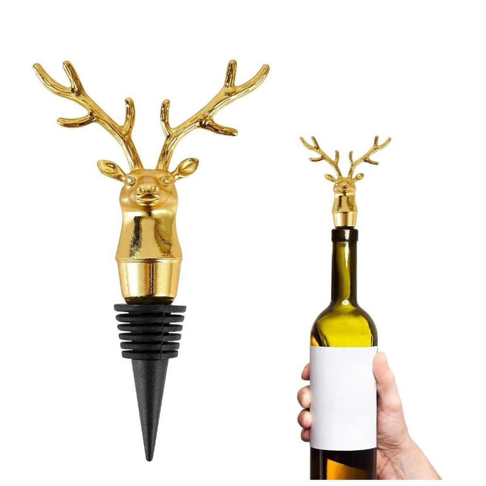 Gold Stag Head Wine Bottle Stopper Deer Antler Decorative Barware Cabin